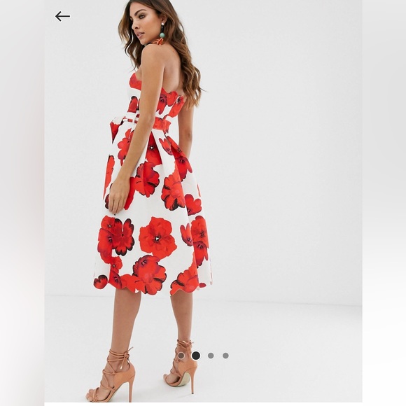 ASOS DESIGN scallop poppy floral print midi skater dress - Picture 2 of 4
